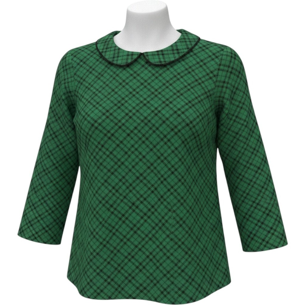 Women's CeCe Sz Small Green Plaid Long-Sleeve Top